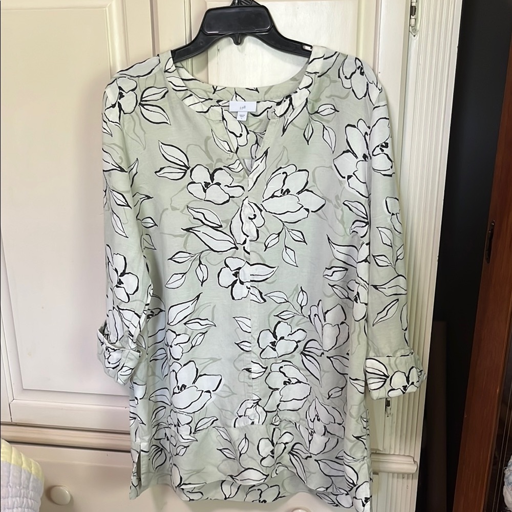 J. Jill Green Boxy Tunic with Mandarin Collar